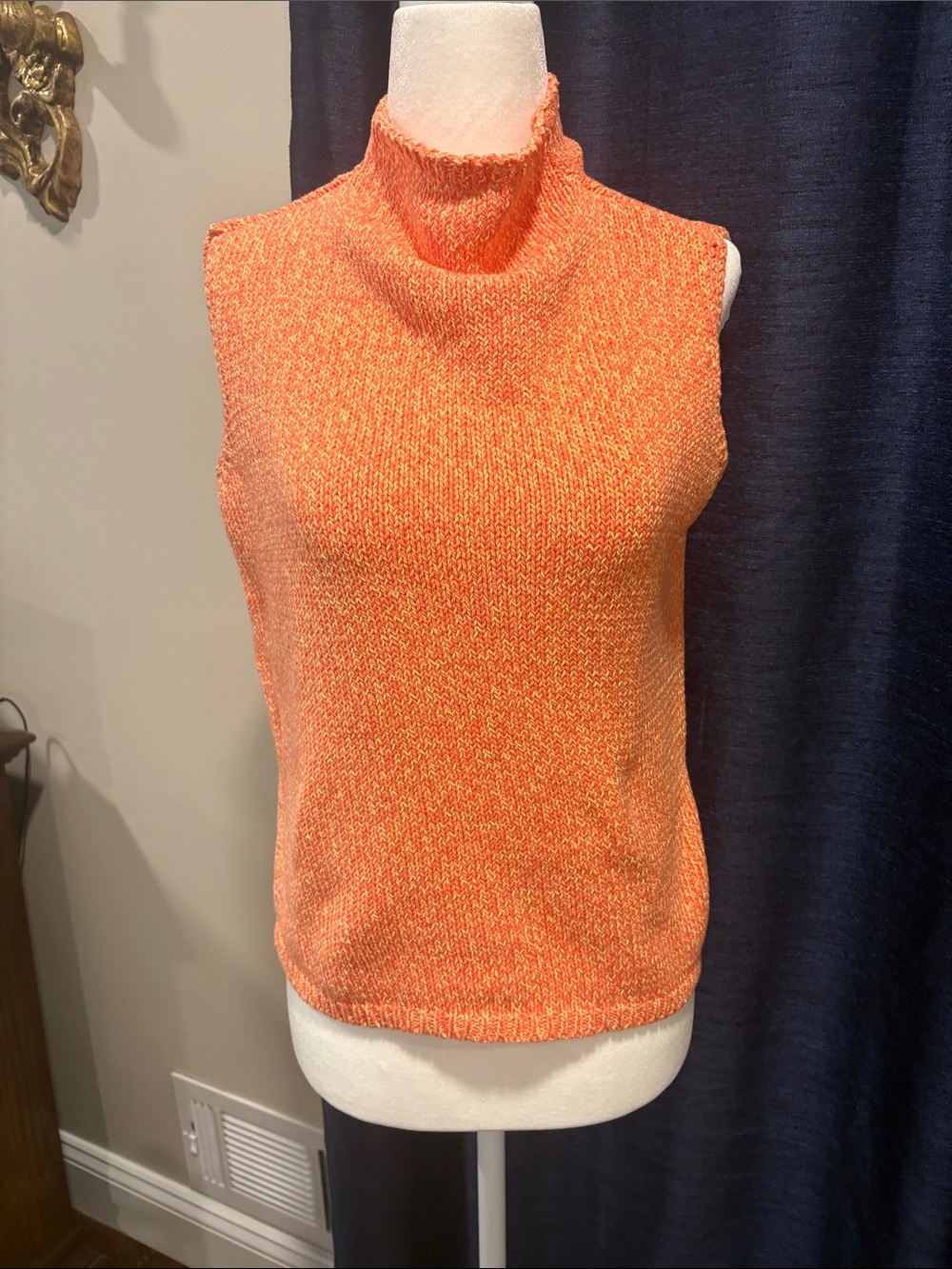 Talbots Orange and yellow  Sleeveless Mock-Neck Knit Top. 100% cotton